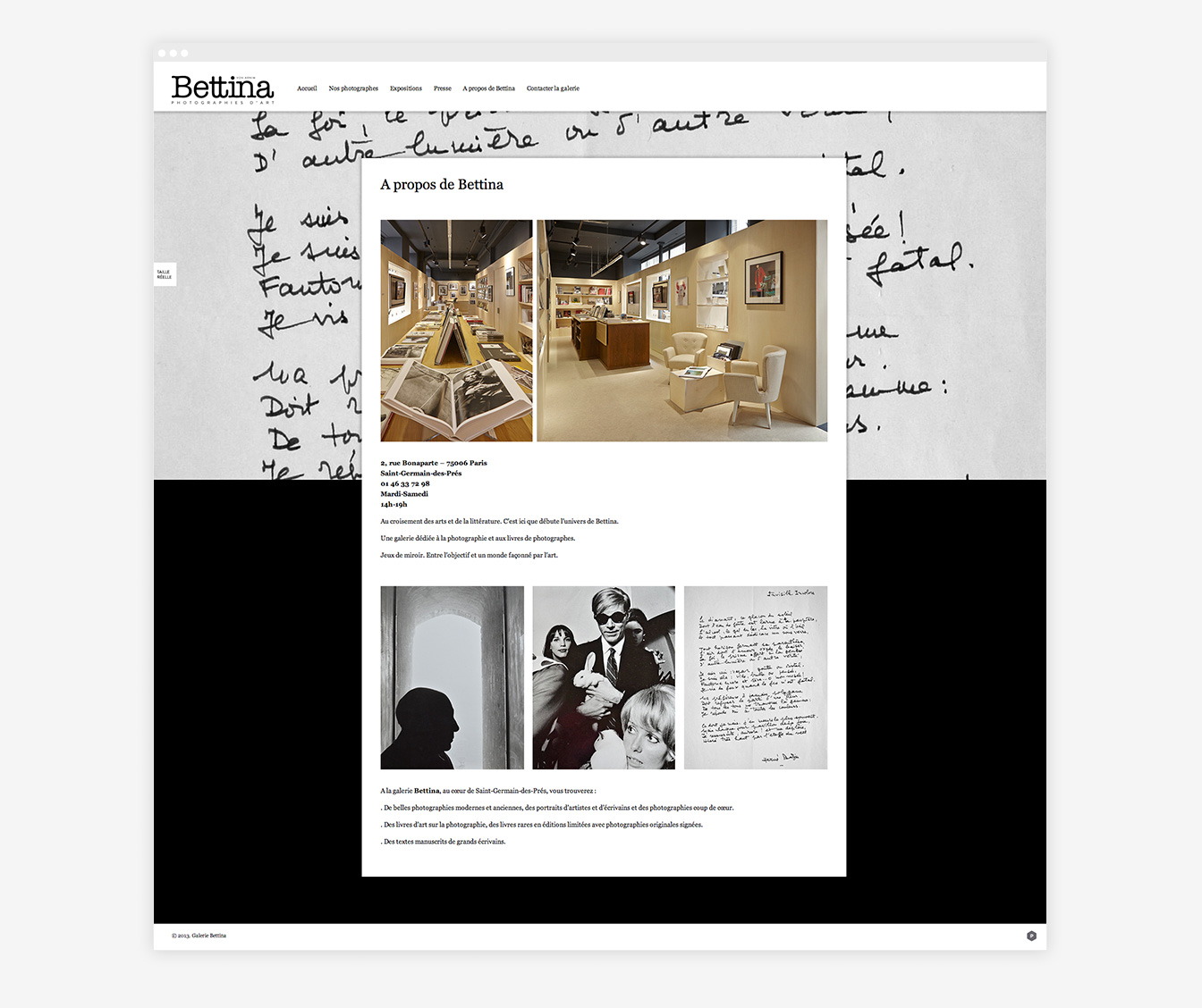 Galerie Bettina - Site Web Détails